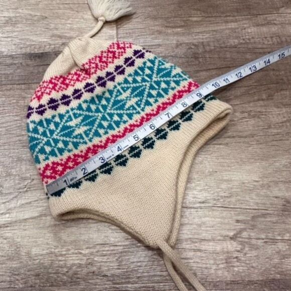 Vintage 70s  Meister Nordic Alpine‎ 100% Wool Colorful Winter Pom Pom Hat Toque - Picture 9 of 11